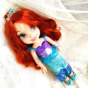 DISNEY Ariel Princess Glittery Purple Costume Doll with Blue Tiara & Shoes 14"
